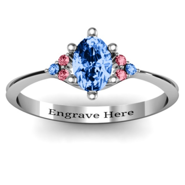 Solitaire Oval with Triple Accents Personalised Ring - AMAZINGNECKLACE.COM