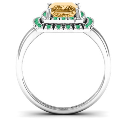 Splendid Double Halo Princess Personalised Ring - AMAZINGNECKLACE.COM
