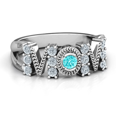 Split Shank Stone Filled MOM Personalised Ring  - AMAZINGNECKLACE.COM