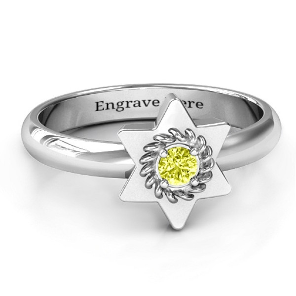 Star of David with Stone and Roping Personalised Ring  - AMAZINGNECKLACE.COM