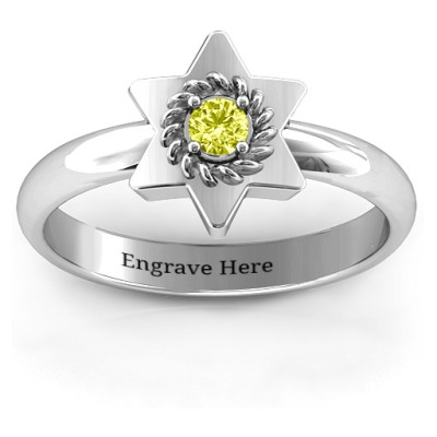 Star of David with Stone and Roping Personalised Ring  - AMAZINGNECKLACE.COM