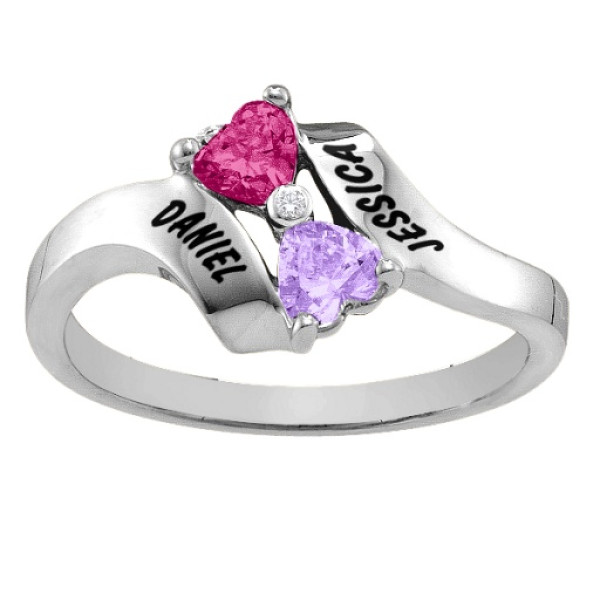 Sterling Silver  Rhapsody  Kissing Hearts Personalised Ring - AMAZINGNECKLACE.COM