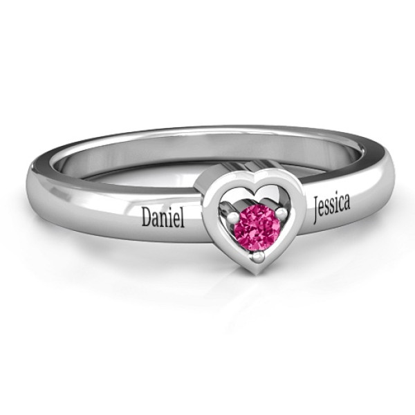 Sterling Silver  Solitaire  Heart Personalised Ring - AMAZINGNECKLACE.COM