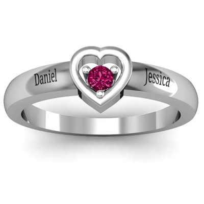 Sterling Silver  Solitaire  Heart Personalised Ring - AMAZINGNECKLACE.COM