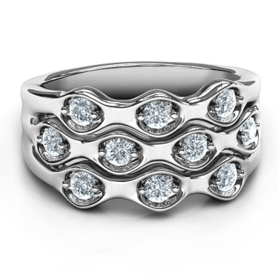 Sterling Silver 3 Tier Wave Personalised Ring - AMAZINGNECKLACE.COM