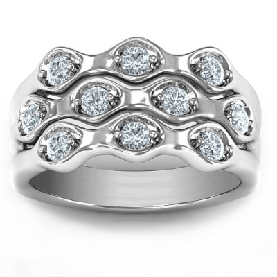 Sterling Silver 3 Tier Wave Personalised Ring - AMAZINGNECKLACE.COM