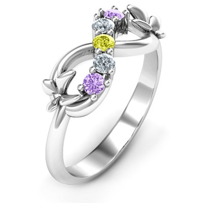 Sterling Silver 5 Stone Infinity with SoaPersonalised Ring Butterflies  - AMAZINGNECKLACE.COM