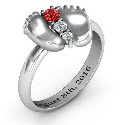 Sterling Silver Baby Foot Birthstone Personalised Ring  - AMAZINGNECKLACE.COM