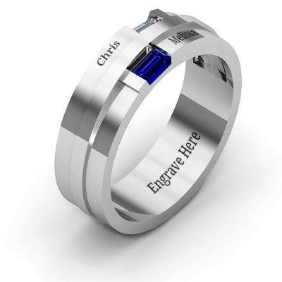 Sterling Silver Baguette Men's Personalised Ring - AMAZINGNECKLACE.COM