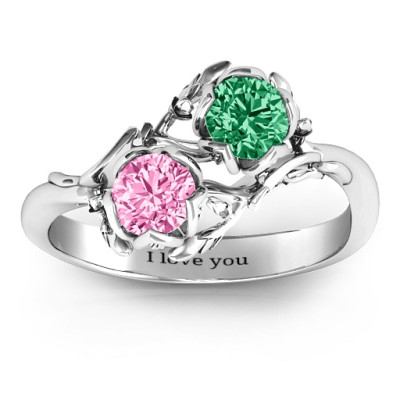 Sterling Silver Be-leaf In Love Double Gemstone Floral Personalised Ring  - AMAZINGNECKLACE.COM