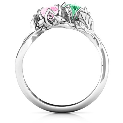 Sterling Silver Be-leaf In Love Double Gemstone Floral Personalised Ring  - AMAZINGNECKLACE.COM