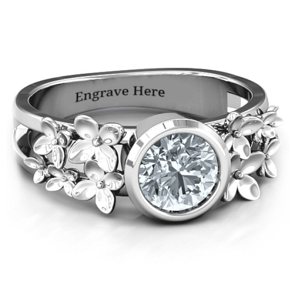 Sterling Silver Beautiful Blossoms with Split Shank Personalised Ring and Genuine Diamond Stone  - AMAZINGNECKLACE.COM