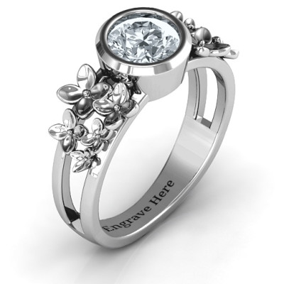 Sterling Silver Beautiful Blossoms with Split Shank Personalised Ring and Genuine Diamond Stone  - AMAZINGNECKLACE.COM