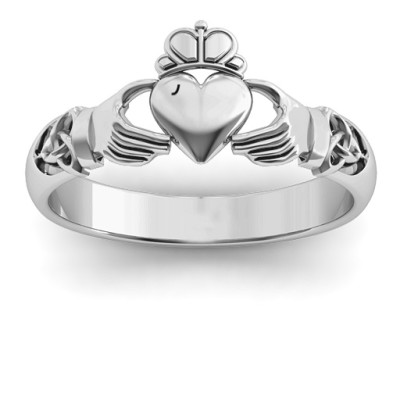 Sterling Silver Celtic Knotted Claddagh Personalised Ring - AMAZINGNECKLACE.COM