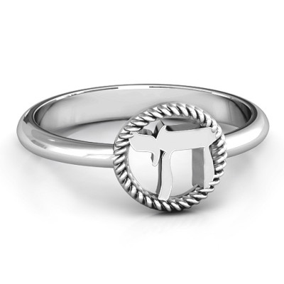 Sterling Silver Chai with Braided Halo Personalised Ring - AMAZINGNECKLACE.COM