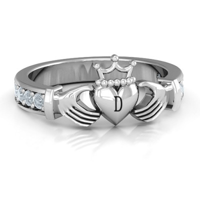 Sterling Silver Classic Claddagh Personalised Ring with Accents - AMAZINGNECKLACE.COM