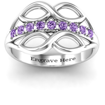 Sterling Silver Double Infinity Personalised Ring with Accents - AMAZINGNECKLACE.COM