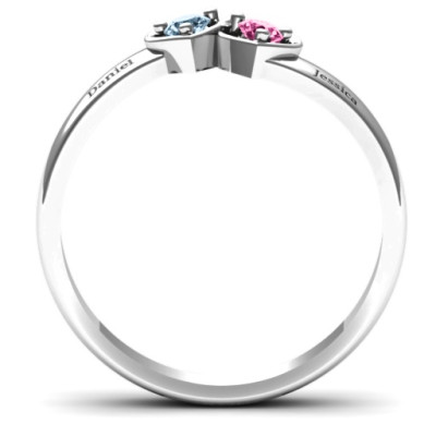 Sterling Silver Double Interlocked Hearts Personalised Ring - AMAZINGNECKLACE.COM