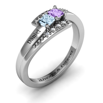 Sterling Silver Double Princess Bypass with Accents Personalised Ring - AMAZINGNECKLACE.COM