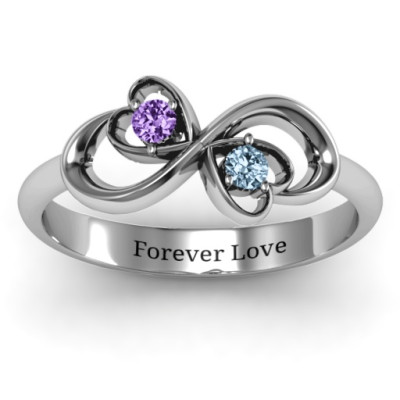 Sterling Silver Duo of Hearts and Stones Infinity Personalised Ring  - AMAZINGNECKLACE.COM