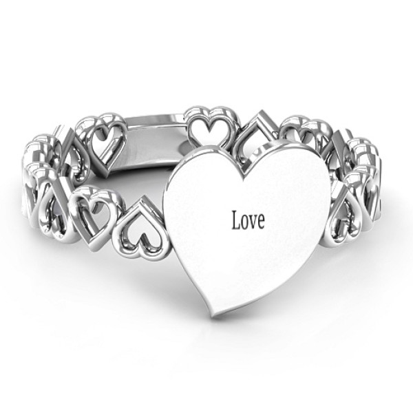 Sterling Silver Engravable Cut Out Hearts Personalised Ring - AMAZINGNECKLACE.COM