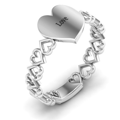 Sterling Silver Engravable Cut Out Hearts Personalised Ring - AMAZINGNECKLACE.COM
