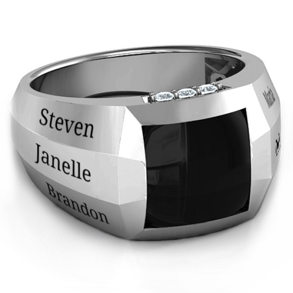 Sterling Silver Engravable Statement 6-Stone Men's Personalised Ring  - AMAZINGNECKLACE.COM
