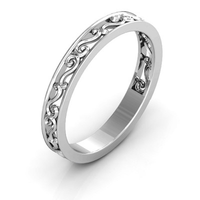 Sterling Silver Filigree Band Personalised Ring - AMAZINGNECKLACE.COM