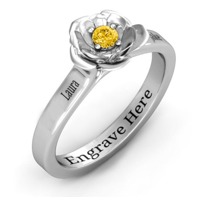 Sterling Silver Flourish Rose Personalised Ring - AMAZINGNECKLACE.COM
