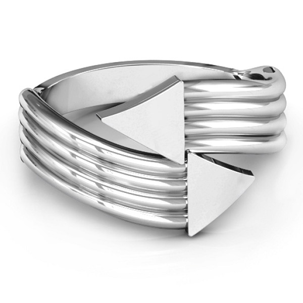 Sterling Silver Geometric Arrows and Triangles Bypass Personalised Ring - AMAZINGNECKLACE.COM