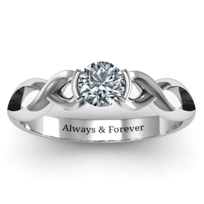 Sterling Silver Half Bezel Infinity Personalised Ring - AMAZINGNECKLACE.COM