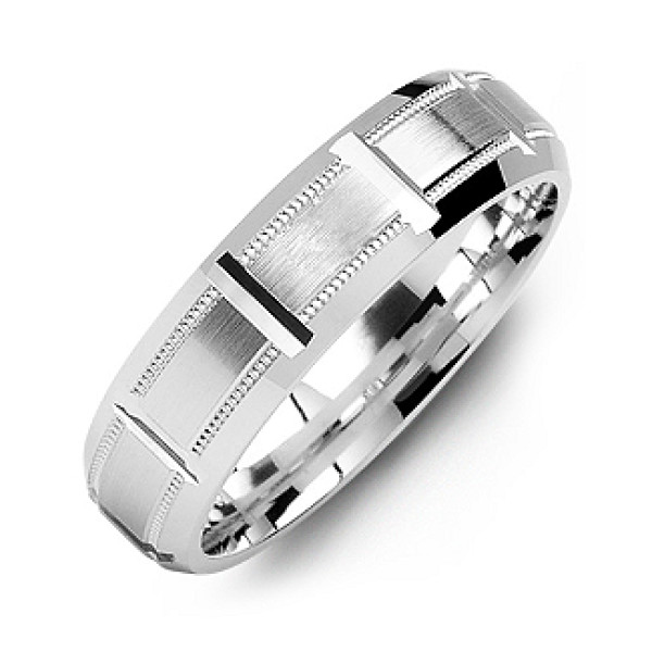 Sterling Silver Horizontal-Cut Men's Personalised Ring with Beveled Edge - AMAZINGNECKLACE.COM