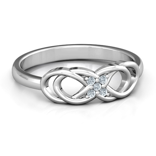 Sterling Silver Infinity Knot Personalised Ring with Accents - AMAZINGNECKLACE.COM