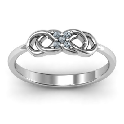 Sterling Silver Infinity Knot Personalised Ring with Accents - AMAZINGNECKLACE.COM