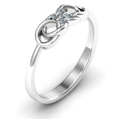 Sterling Silver Infinity Knot Personalised Ring with Accents - AMAZINGNECKLACE.COM