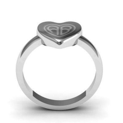 Sterling Silver Large Engraved Monogram Heart Personalised Ring - AMAZINGNECKLACE.COM