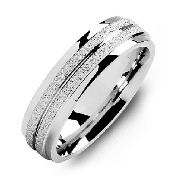 Sterling Silver Laser-Finish Men's Personalised Ring with Polished Edges - AMAZINGNECKLACE.COM