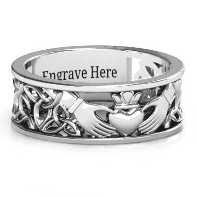 Sterling Silver Men's Celtic Claddagh Band Personalised Ring - AMAZINGNECKLACE.COM