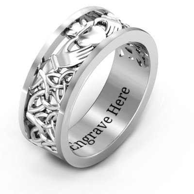 Sterling Silver Men's Celtic Claddagh Band Personalised Ring - AMAZINGNECKLACE.COM