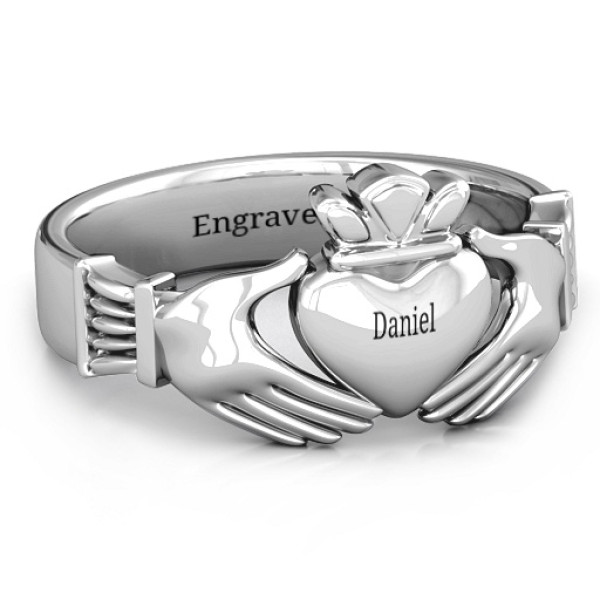 Sterling Silver Men's Classic Celtic Claddagh Personalised Ring - AMAZINGNECKLACE.COM