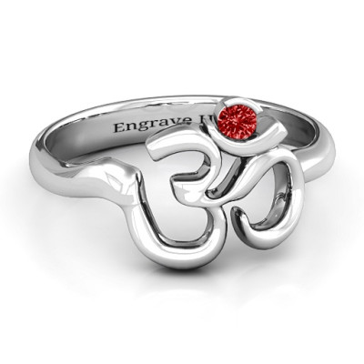 Sterling Silver Om - Sound of Universe Personalised Ring with Round Stone  - AMAZINGNECKLACE.COM