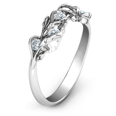 Sterling Silver Organic Leaf Five Stone Family Personalised Ring  - AMAZINGNECKLACE.COM