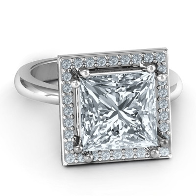 Sterling Silver Princess Cut Cocktail Personalised Ring with Halo - AMAZINGNECKLACE.COM