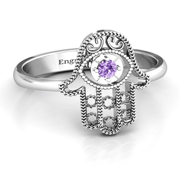 Sterling Silver Protection Hamsa Personalised Ring - AMAZINGNECKLACE.COM