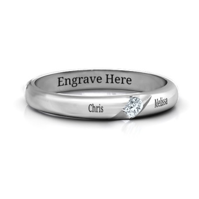 Sterling Silver Reveal Stone Grooved Women's Personalised Ring with Cubic Zirconias Stone  - AMAZINGNECKLACE.COM
