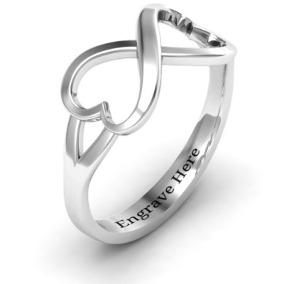 Sterling Silver Simple Double Heart Infinity Personalised Ring - AMAZINGNECKLACE.COM