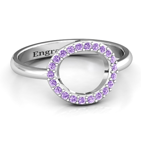 Sterling Silver Single Accented Circle Karma Personalised Ring - AMAZINGNECKLACE.COM