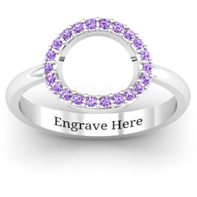 Sterling Silver Single Accented Circle Karma Personalised Ring - AMAZINGNECKLACE.COM