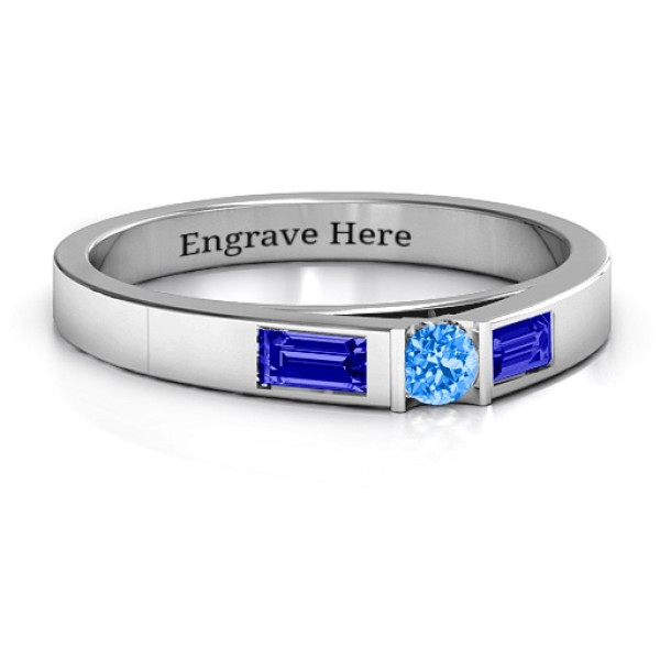 Sterling Silver Solitaire Bridge Personalised Ring with Baguette Accents - AMAZINGNECKLACE.COM