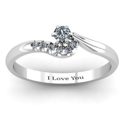 Sterling Silver Solitaire Wave Personalised Ring with Stone Accents  - AMAZINGNECKLACE.COM